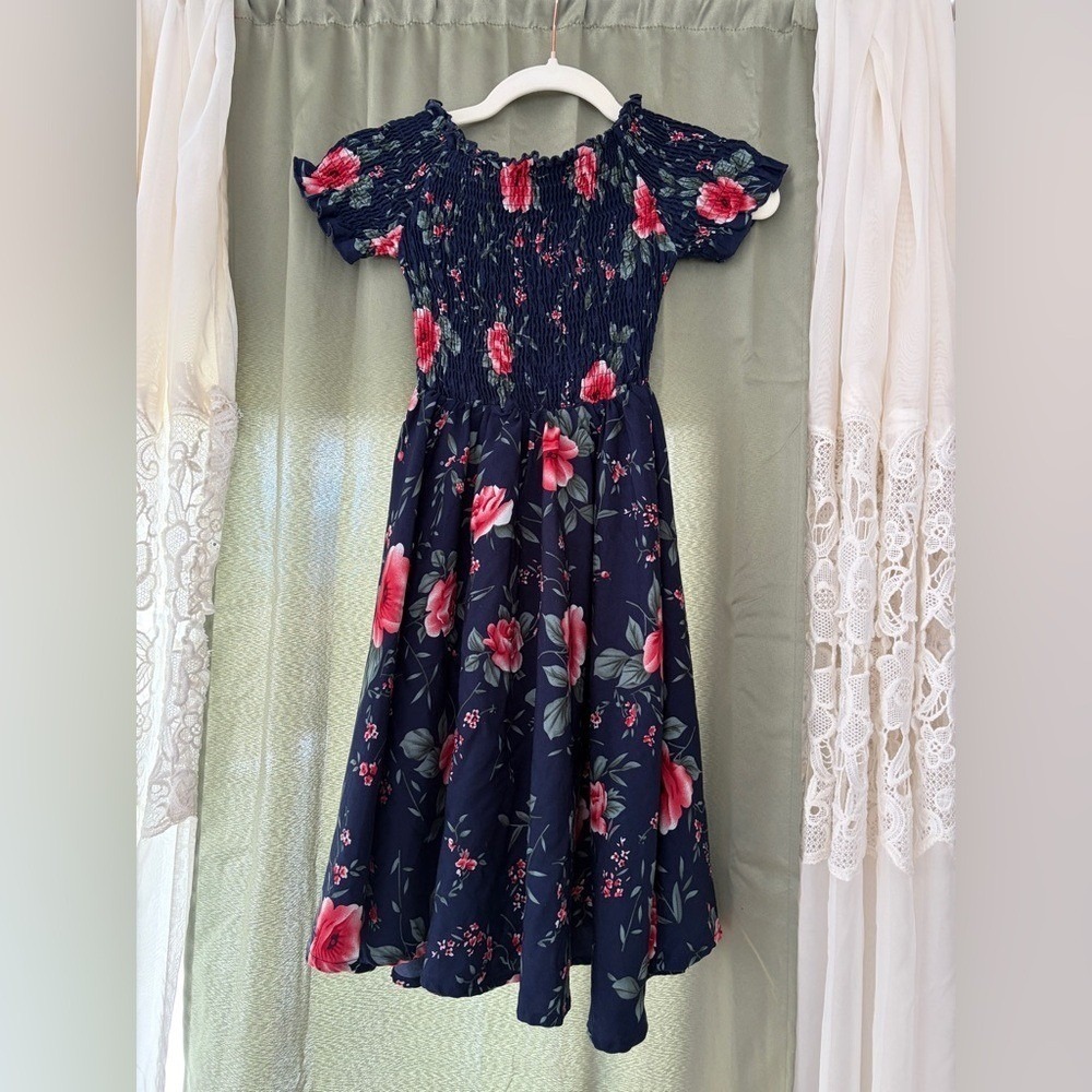 Tweens Smocked Midi Long Sun‎ Dress Peasant Party Flowy Vacation Size S Lined
